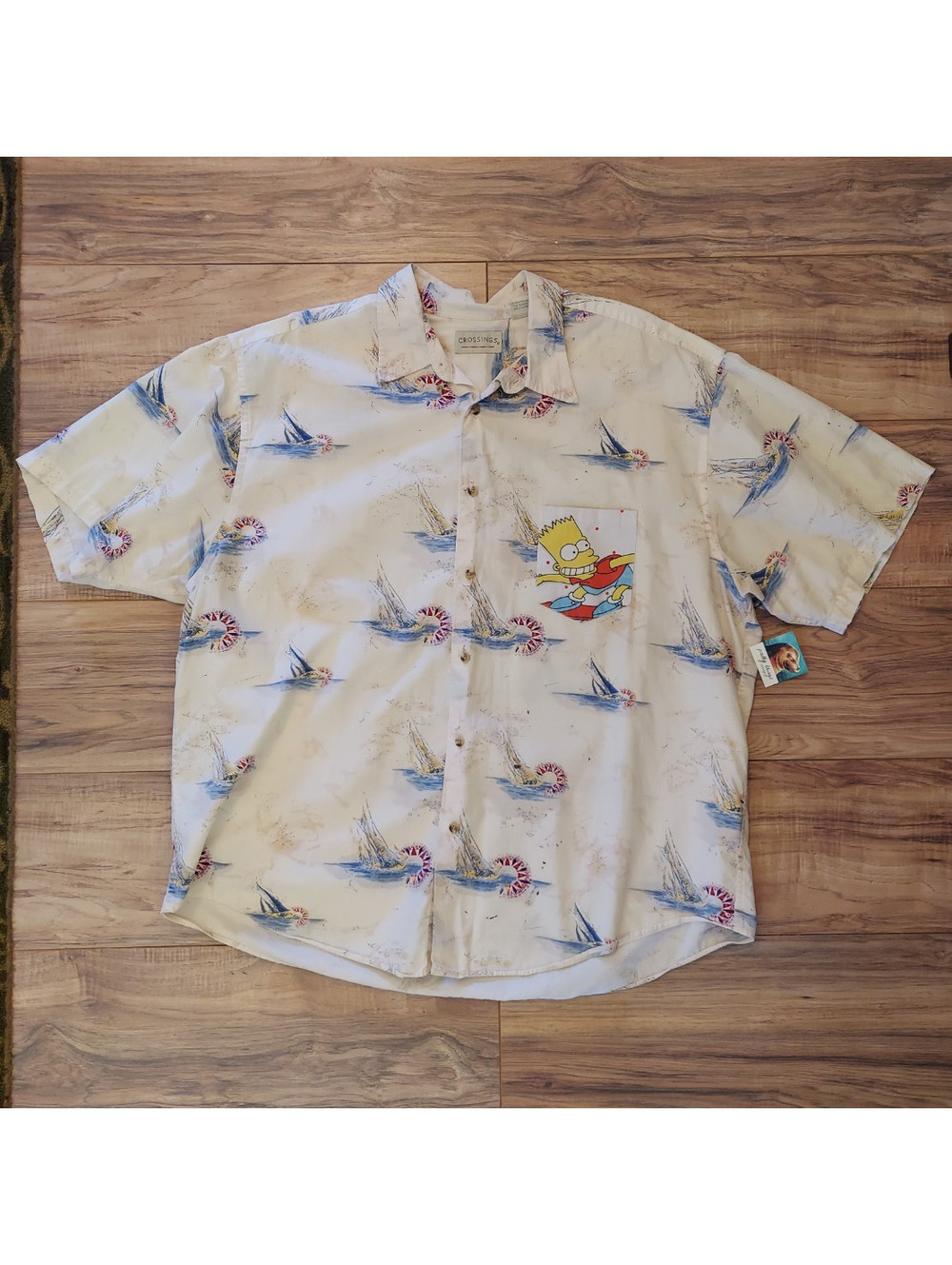 Crossings Men's XXL Cotton Woven Nautical Bart Simpson Graphic Print Button-Up